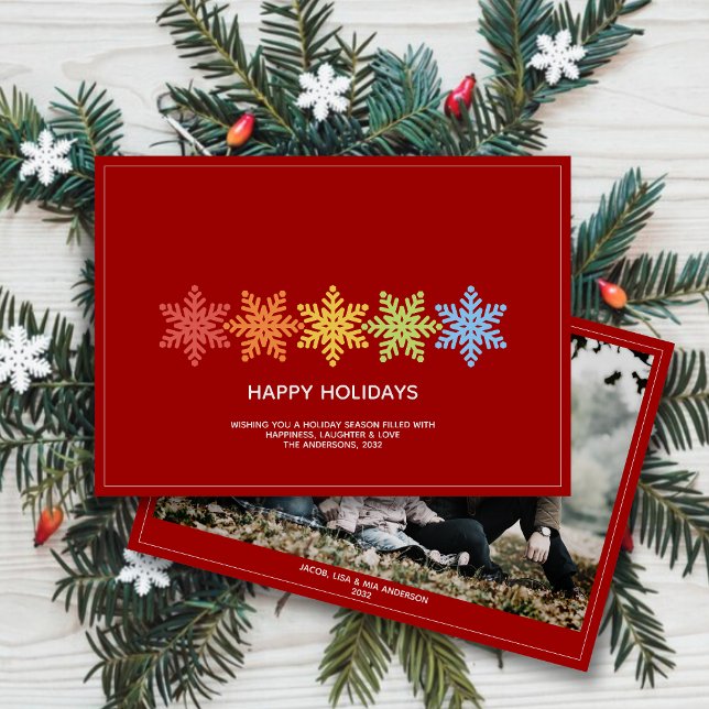 Modern Colorful Snowflakes Christmas Photo Holiday Card (Creator Uploaded)