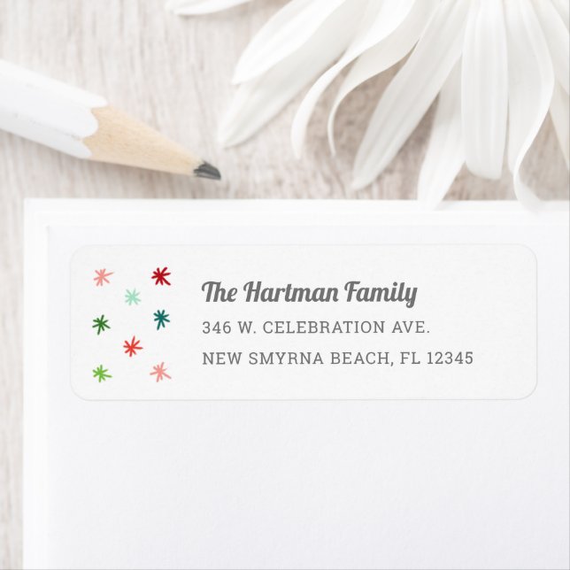 Modern Colorful Snowflakes Holiday Return Address Label (Insitu)