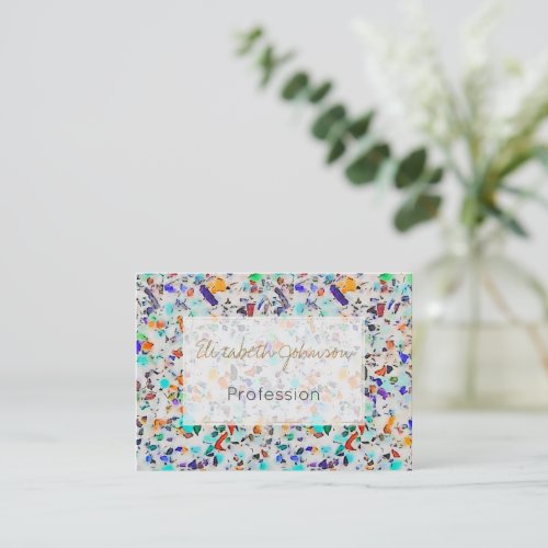 Modern Colorful Speckles Terrazzo Watercolor Paint Business Card