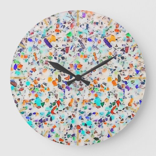 Modern Colorful Speckles Terrazzo Watercolor Paint Large Clock