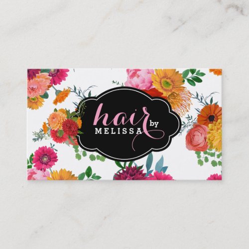 Modern Colorful Spring Flowers Illustration Business Card