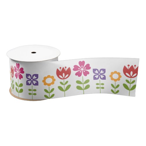 Modern Colorful Spring Flowers Satin Ribbon