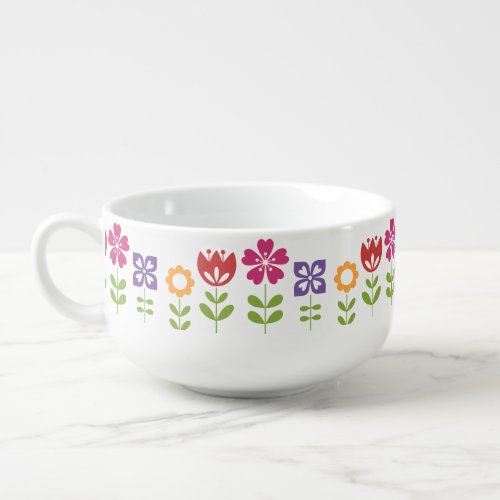 Modern Colorful Spring Flowers Soup Mug