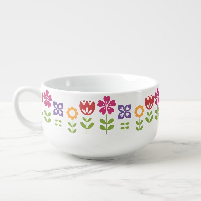 Modern Colorful Spring Flowers Soup Mug (Right)