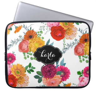 Modern Colorful Spring Flowers White Background Laptop Sleeve