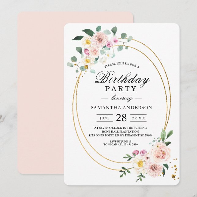 Modern Colorful Spring Watercolor Flowers Invitation (Front/Back)