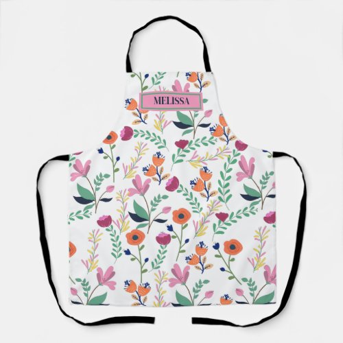 Modern Colorful Spring Wildflower Meadow Floral  Apron