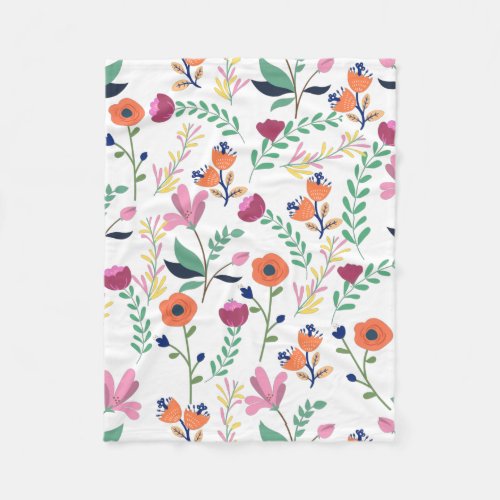 Modern Colorful Spring Wildflower Meadow Floral Fleece Blanket