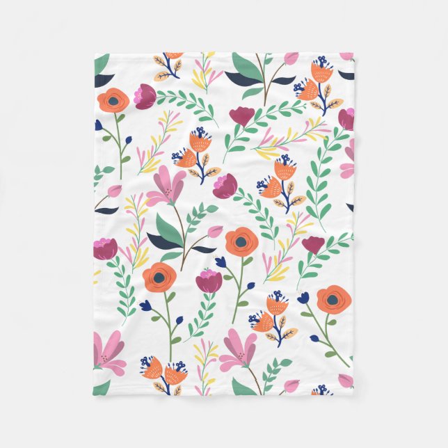 Modern Colorful Spring Wildflower Meadow Floral Fleece Blanket (Front)
