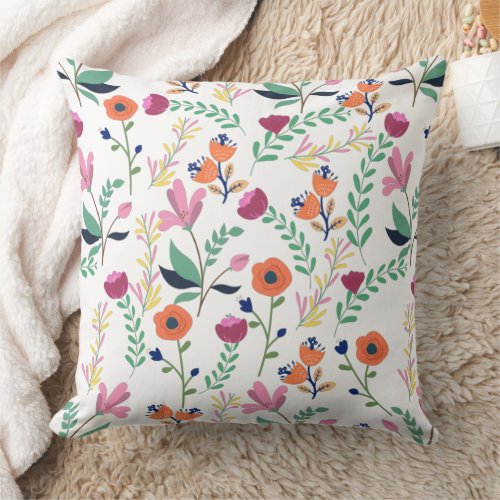 Modern Colorful Spring Wildflower Meadow Floral Throw Pillow