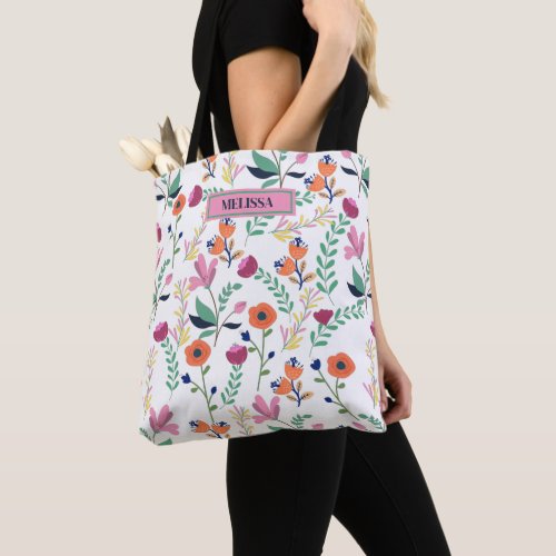 Modern Colorful Spring Wildflower Meadow Floral  Tote Bag