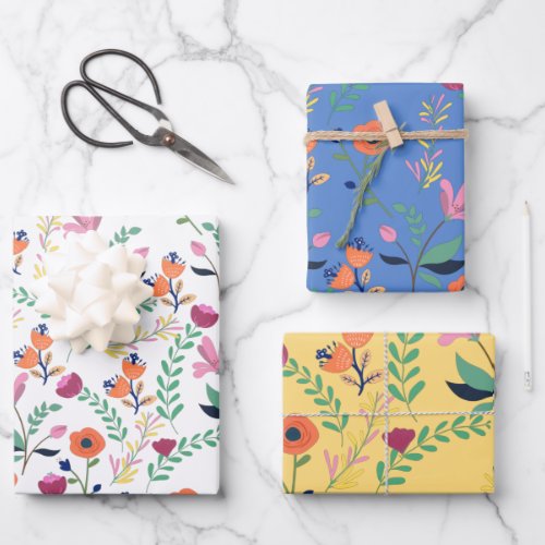 Modern Colorful Spring Wildflower Meadow Floral Wrapping Paper Sheets