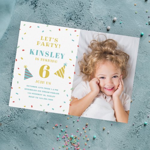 Modern Colorful Sprinkles Kids Photo Birthday Invitation