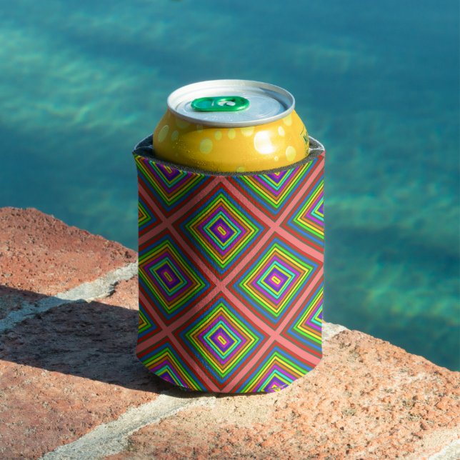 Modern colorful square geometric pattern graphic  can cooler (In Situ Pool)