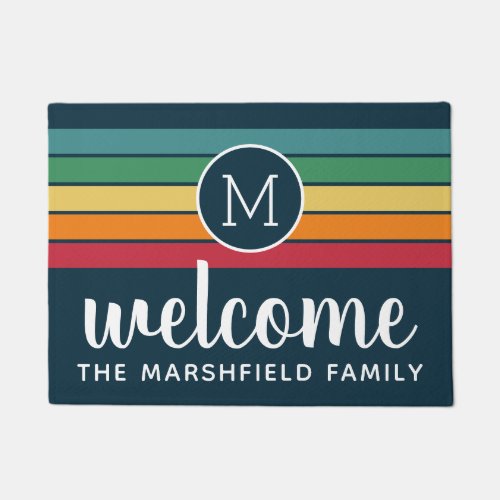 Modern Colorful Stripe Pattern for Family Welcome Doormat