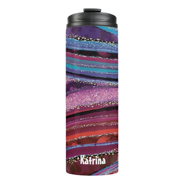 Modern Colorful Striped Glitter Agate Marbled  Thermal Tumbler (Front)