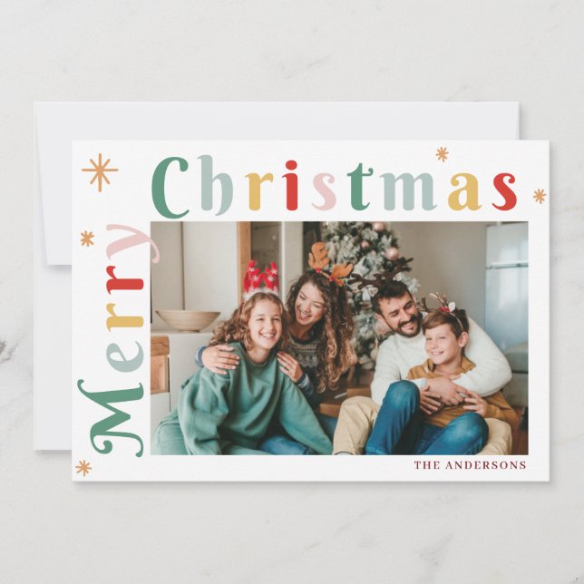 Modern Colorful Striped Photo Christmas cards (Front)