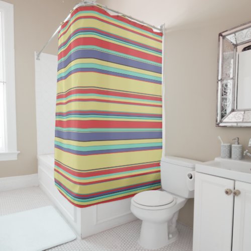 Modern Colorful Stripes Blue Yellow Red Aqua Shower Curtain