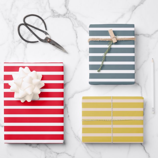 Modern Colorful Stripes Christmas Wrapping Paper Sheets (Front)