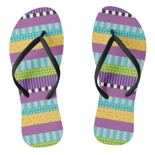Modern Colorful Stripes & Dots Pattern Flip Flops
