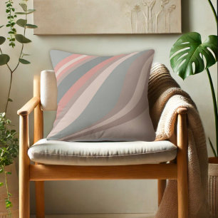 Modern Colorful Stripes Gray Pink Bedroom Throw Pillow