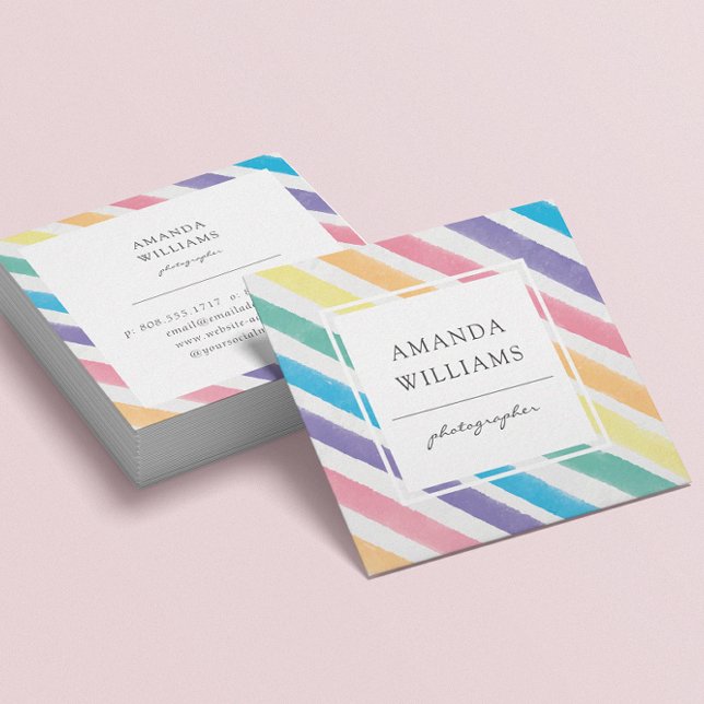 Modern Colorful Stripes Painted Pattern Square Square Business Card (Creator Uploaded)