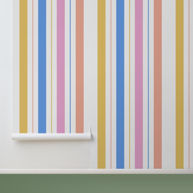 Modern Colorful Stripes Pattern Wallpaper (Stylish Colorful Stripes Peel and Stick Wallpaper.)