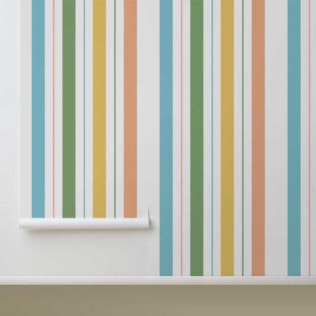 Modern Colorful Stripes Pattern Wallpaper (Stylish Colorful Stripes Peel and Stick Wallpaper.)