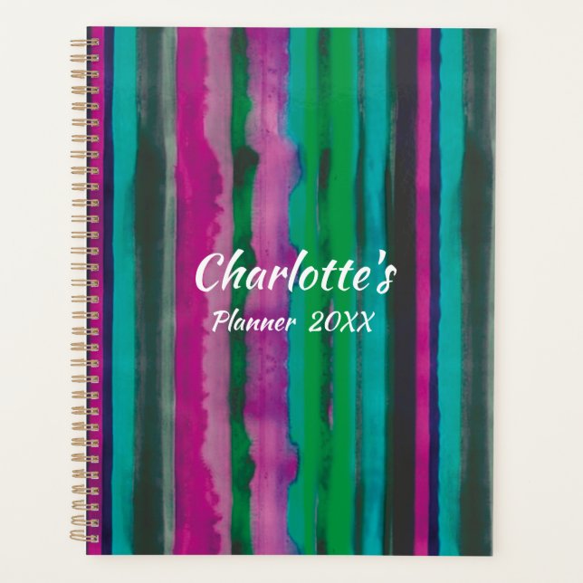 Modern Colorful Stripes Personalized  Planner (Front)