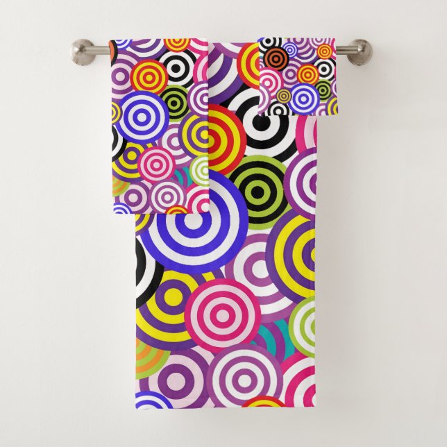 Modern Colorful Stylish Concentric Circles Bath Towel Set (Insitu)