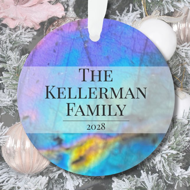 Modern Colorful Stylish Family Name Ornament (Modern Colorful Labradorite Stone Family Name Ornament)