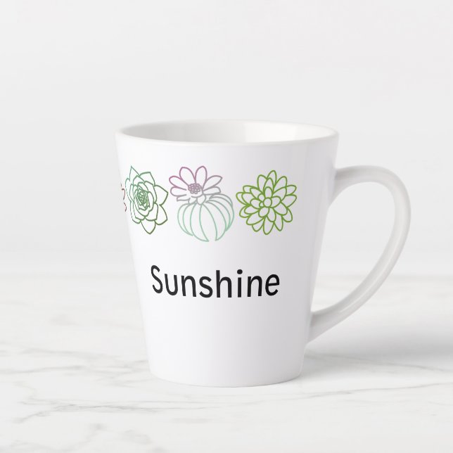 Modern Colorful Succulents Personalized Latte Mug (Right)