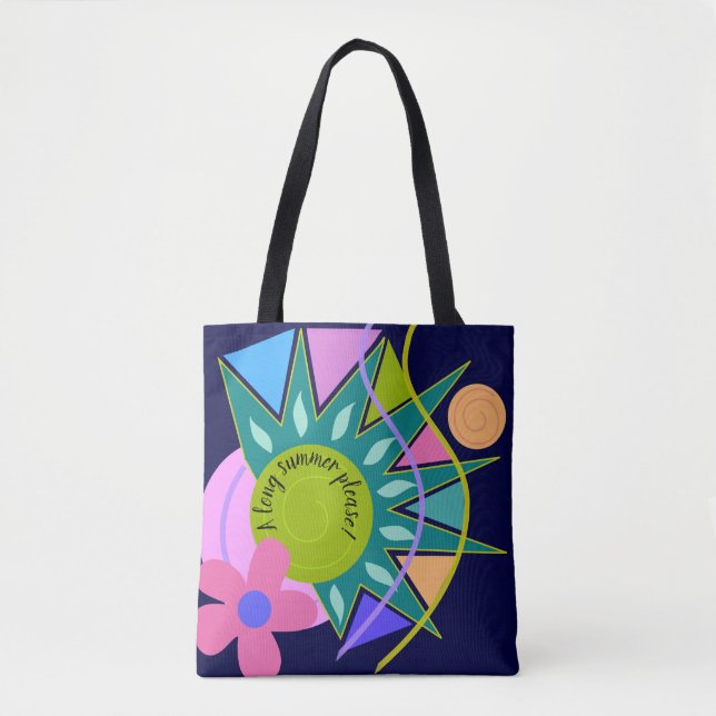 Modern colorful summer design with custom text tote bag (Front)