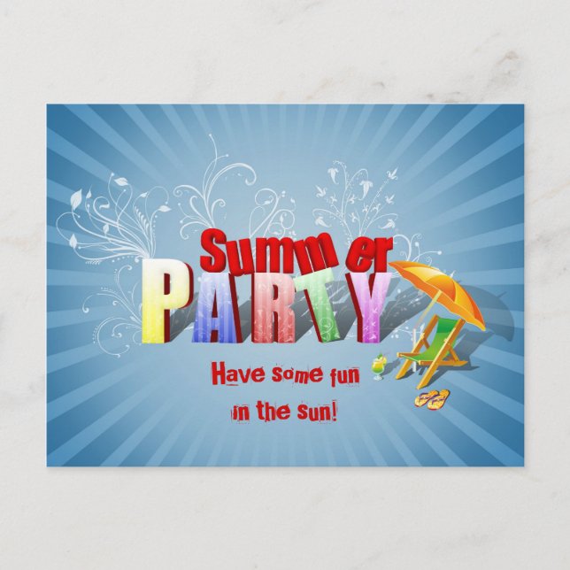 Modern Colorful Summer Holiday Party Invitation (Front)