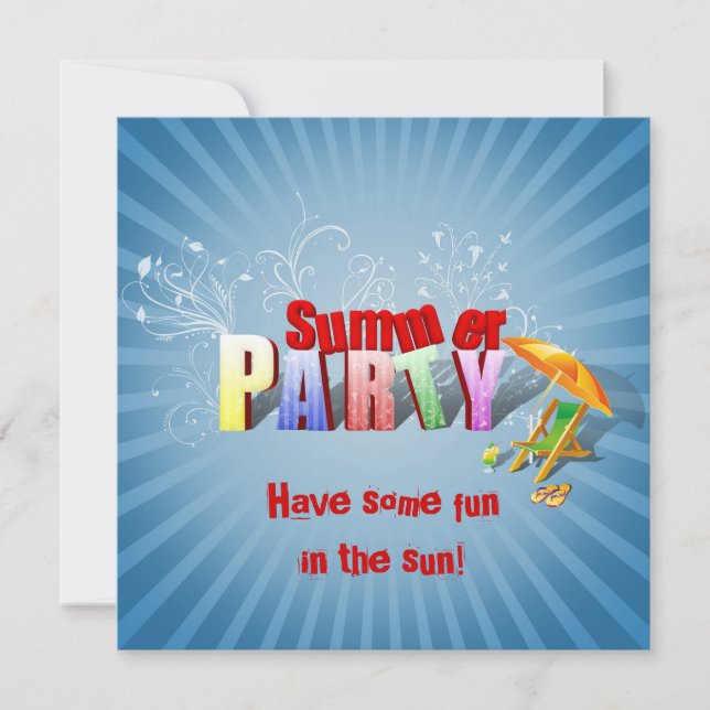 Modern Colorful Summer Holiday Party Invitation (Front)