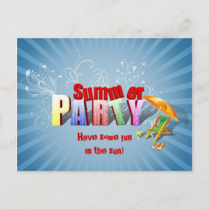 Modern Colorful Summer Holiday Party Invitation Postcard