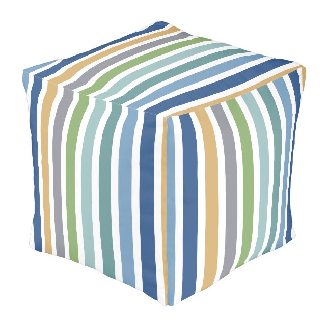 Modern Colorful Summer Stripes Pouf (Angled Front)