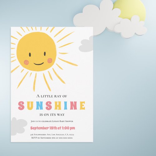 Modern Colorful Sunshine Ray Neutral Baby Shower Invitation