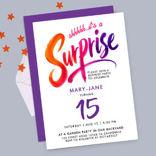 Modern Colorful Surprise 15th Bday Rainbow Script Invitation