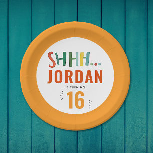 Modern Colorful Surprise Party Brush Paint Typo  Paper Plates