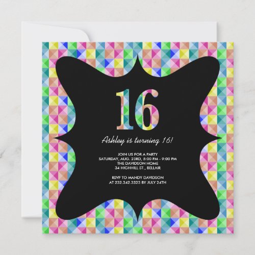 Modern Colorful Sweet 16 Invitations