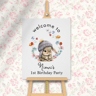 Modern Colorful Sweet Bunny Birthday Welcome Poste Poster