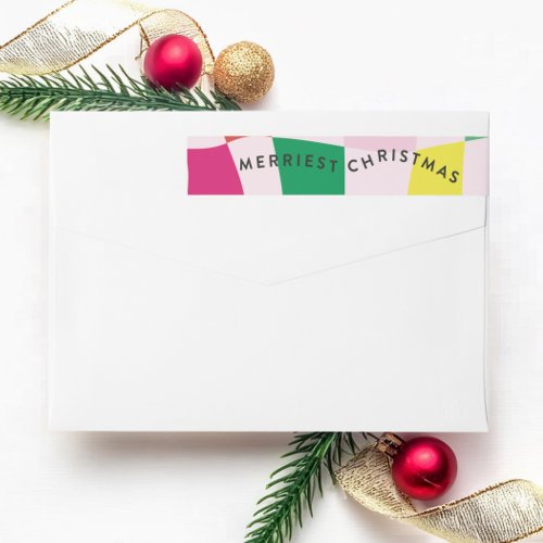 Modern Colorful Tartan Christmas Return Address Wrap Around Label