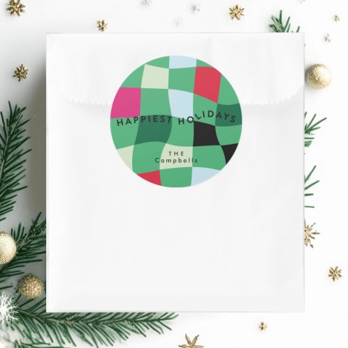 Modern Colorful Tartan Plaid Christmas Classic Round Sticker