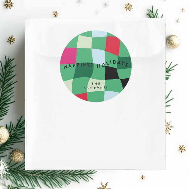 Modern Colorful Tartan Plaid Christmas Classic Round Sticker (Creator Uploaded)