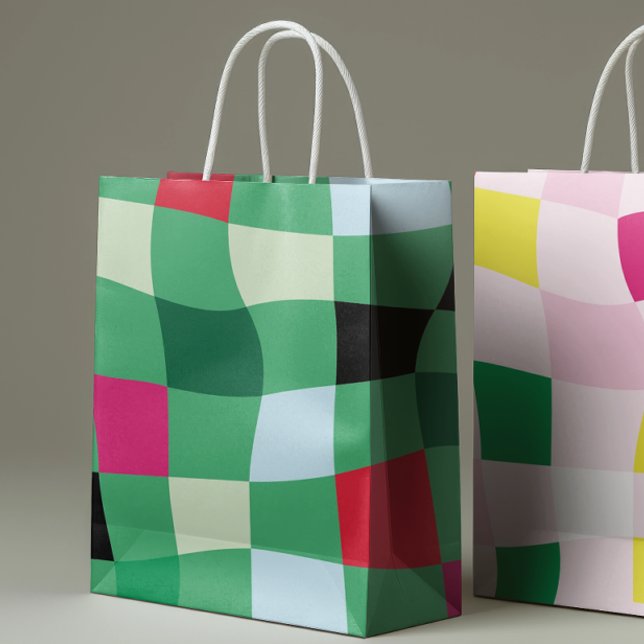 Modern Colorful Tartan Plaid Christmas Medium Gift Bag (Creator Uploaded)