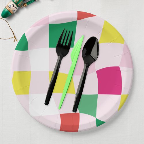 Modern Colorful Tartan Plaid Christmas Paper Plates