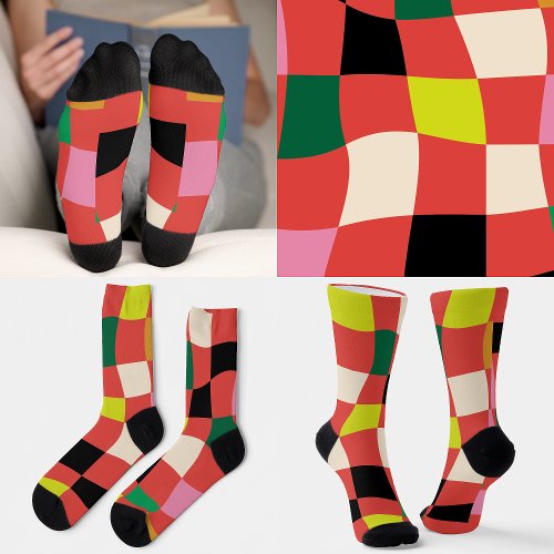 Modern Colorful Tartan Plaid Christmas Socks