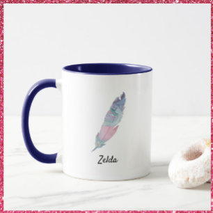 Modern Colorful Teal and Pink Feather Mug