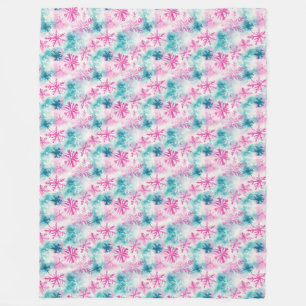 Modern Colorful Teal and Pink Snowflake Pattern Fleece Blanket